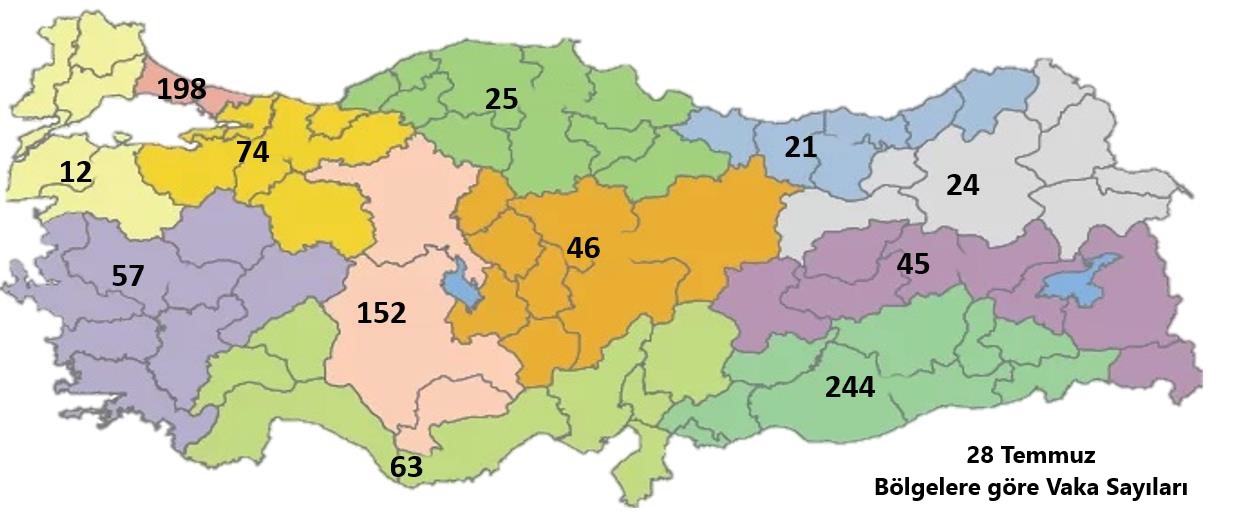 Türkiye'de bölgelere göre yeni vakalar